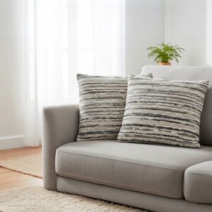 Modern Textured Striped Throw Pillow Covers Set of 2 Black Gray Cream 19”x19”